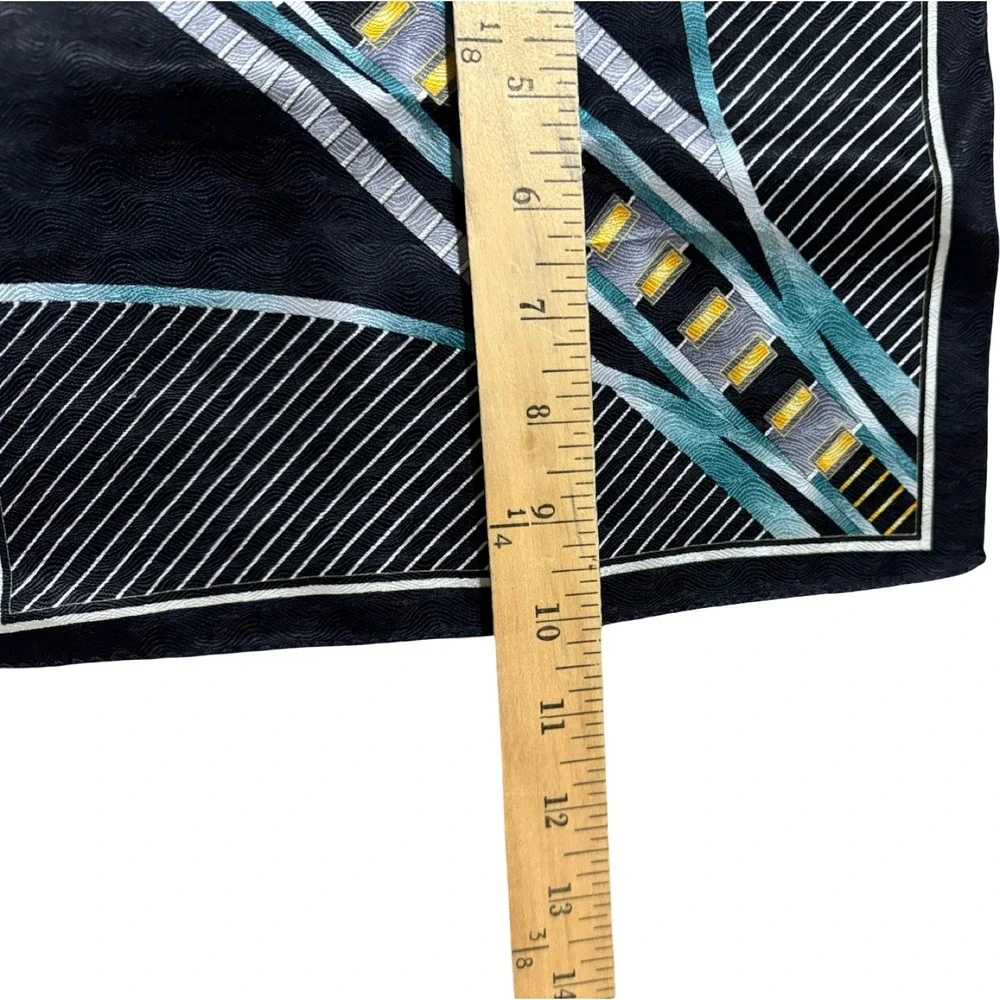 Mens Geometric Silk Scarf Black‎ Blue Yellow Designer Pocket Square 12' x 12" - Picture 5 of 6